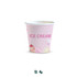 A pink compostable paper cup with an ice cream design and a logo. Suitable for serving ice cream or desserts.