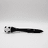 A black pen with a white soccer ball topper and black detailing, featuring a logo.