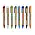 A collection of eight pens in various colours, featuring a cardboard design and different logos.