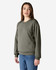 A green Gildan Softstyle adult sweatshirt displayed on a model, featuring long sleeves and a classic fit.