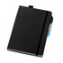 A black notebook featuring a textured cover, an elastic band closure, and colour-coded tabs on the side.