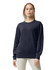 A navy blue adult crewneck sweatshirt with long sleeves, featuring a subtle logo on the front.