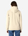 A beige hooded sweatshirt with a back view and a hood, featuring long sleeves and a simple design.