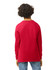 A red long sleeve youth t-shirt viewed from the back, featuring a simple design and relaxed fit.