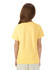 A yellow youth short sleeve t-shirt with a plain back, featuring a logo on the label.