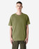 A unisex heavyweight cotton t-shirt in olive green, featuring a relaxed fit and short sleeves. It includes a logo.