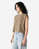 A women's muscle T-shirt in olive green with a relaxed fit and sleeveless design, featuring a logo.