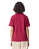 A red youth T-shirt featuring a back view, with a simple design and a logo on the label.