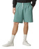 Unisex gym shorts in a soft teal colour, featuring an elastic waistband and pockets, paired with white sneakers.