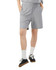 Grey unisex gym shorts with an elastic waistband and pockets, paired with black shoes and white socks.