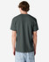 A unisex henley T-shirt in dark grey, featuring a plain back and casual fit. It includes a logo.