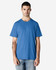 A blue Gildan Light Cotton T-Shirt displayed on a male model wearing jeans. The shirt has a logo on it.