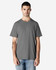 A grey Gildan Light Cotton T-Shirt displayed on a model, featuring a classic crew neck and short sleeves.