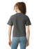 A women's heavyweight boxy T-shirt in dark grey, featuring short sleeves and a back view. Includes a logo.