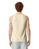 A light beige tank top on a model, featuring a plain back and a visible logo at the neckline.