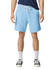 Light blue lightweight sweatshorts with a drawstring waistband, featured on a model standing.