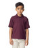 A burgundy Gildan Youth Polo shirt with a collar and short sleeves, featuring a logo on the chest area.
