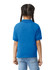 A blue Gildan youth polo shirt viewed from the back, featuring short sleeves and a collar.