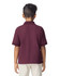 A boy wearing a maroon Gildan youth polo shirt, viewed from the back, with short sleeves and a collar.