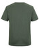 A green T-shirt with a round neck and short sleeves, featuring a logo on the back.