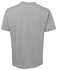 A grey T-shirt with a plain back, featuring a logo or branding.