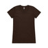 A brown T-shirt with a round neck and short sleeves. It features a logo on the label.