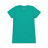 A teal women's t-shirt with a round neckline and short sleeves. It features a small logo on the label.