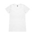 A plain white t-shirt with a round neckline and short sleeves. It features a branding logo on the tag.