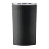 A black insulated drink bottle with a clear lid and a sleek design.