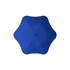 A blue BLUNT Metro Umbrella with a unique six-pointed design, featuring a central button.