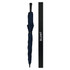 A navy umbrella with a sleek design, featuring a handle and branding on the side.