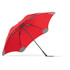 A red BLUNT Exec Umbrella with a unique design and a black frame, featuring grey accents on the edges.