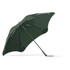 A dark green umbrella with a sleek design and a sturdy frame, featuring a logo.