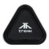 A triangular black speaker with a logo, featuring a sleek design suitable for outdoor use.