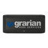 A black outdoor speaker with a mesh front, featuring a logo and a sturdy design for durability.