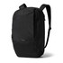 A black backpack featuring a sleek design, adjustable straps, and a logo on the front. Suitable for work or daily use.