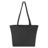 A black tote bag with long handles and a simple design. Includes a logo on the front.