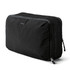 A black packing cube with a mesh panel, featuring a logo and a zipper closure.