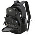 A black Swissdigital Stealth Vector Backpack with multiple compartments and a drink bottle holder. Features a logo.