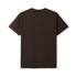 A brown unisex modern fit t-shirt with short sleeves and a plain back. It has a logo on the inside label.