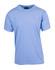 A light blue unisex modern fit t-shirt with a round neck and short sleeves, featuring a logo on the inner label.