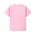 A pink unisex modern fit T-shirt featuring short sleeves and a round neck, with a plain back and a logo.