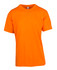 An orange unisex modern fit T-shirt with a crew neckline and short sleeves, featuring a logo.