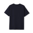 A black modern fit unisex T-shirt, showcasing the back design. Includes a logo on the fabric.