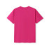 A bright pink unisex modern fit T-shirt with short sleeves, featuring a plain back design.
