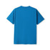 A blue unisex modern fit tee with short sleeves and a plain back view. It features a logo at the neckline.