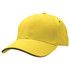 A yellow baseball cap with a black underbill and a logo on the front.