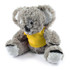 A plush koala toy with gray fur and a yellow shirt, featuring black accents and a friendly expression.