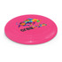 A large pink frisbee featuring a colorful geometric bull design and the text "creabulls."