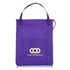 A purple insulated grocery tote with a front pocket and branding on the lower section.